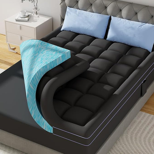 ABENE 3 Inch Dual Layer Memory Foam Mattress Topper Twin, 2 Inch Memory Foam Plus 1 Inch Down Alternative Pillowtop Mattress Pad, with Bedside Pocket, Support for Back Pain (Twin, Black)