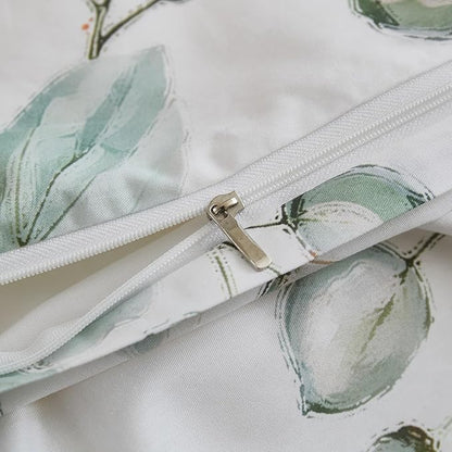 100% Cotton Duvet Cover King Size – Eucalyptus Botanical Print Green Floral Duvet Cover Set, 3-Piece Soft Breathable Natural Premium Cotton Bedding Set for All Seasons