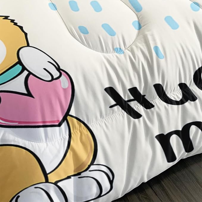 Kawaii Cartoon Corgi Dog Animal Themed Comforter 3Pcs Twin Yellow Sunflower Rainbow Bedding Set for Kid Teen Girl Boy Adult So Cute Pet Dog Quilt Bed Decor with 1 Comforter and 2 Pillowcases