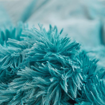Wajade Faux Fur Plush Tie Dye Teal Comforter Set Fluffy Fuzzy Shaggy Bedding Set - 3PC Full Size Microfiber Soft Warm Quilt Set