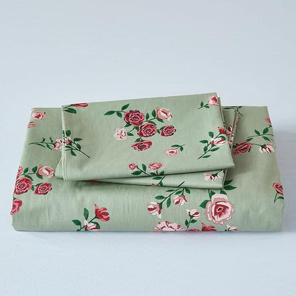 100% Cotton Duvet Cover Set Queen Size– Green Classic Botanical Print Bedding Set 3 Pieces, Breathable Lightweight Comforter Cover with Zipper Closure, Vintage Garden Floral Bed Set
