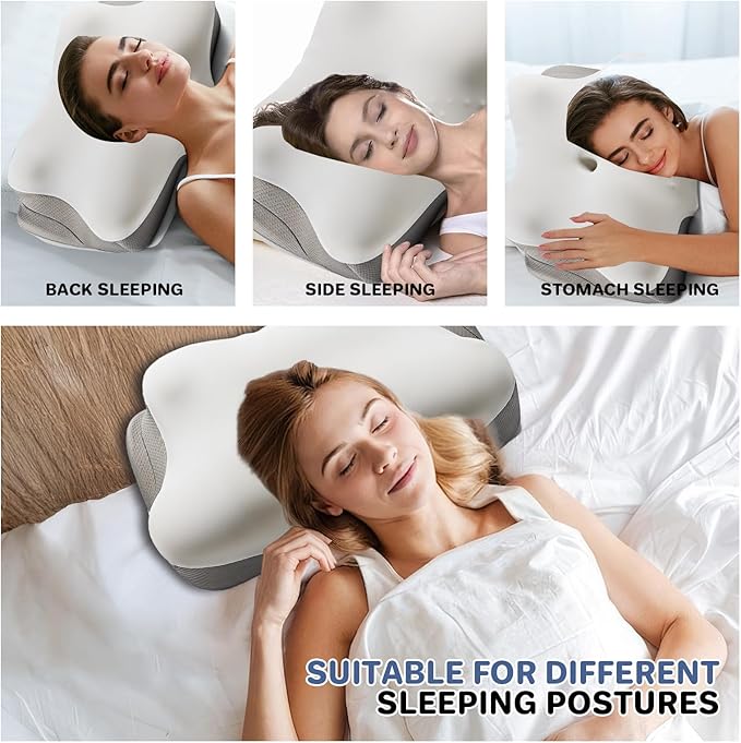 Cervical Neck Pillow for Sleeping, Memory Foam Pillows Ergonomic Contour Bed Pillow Side Sleeper Pillows for Adults, Neck Support Pillow for Back Stomach Sleepers