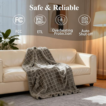 Heated Blanket Electric Full Blankey, 72"x84" Heating Blanket Waffle with 12 Heat Levels, Fast Heating Blanket with 1-12 Timer, Overheat Protection with ETL & FCC for Bed Home (Light Gray