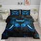 Axolotl Gamepad Comforter Set Queen Size,Blue Grid Print Bedding Set,Boy Gaming Console Comforter Set,Modern Gaming controller Geometry Bedding Set for Adult Teens Men,1 Quilt 2 Pillowcases,Blue Black