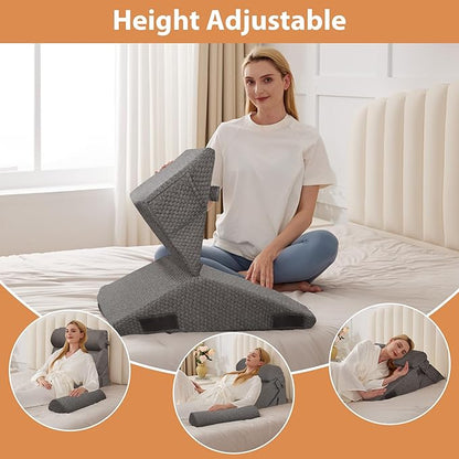 Orthopedic Bed Wedge Pillow Set 4Pcs, Adjustable Memory Foam, Pillow Wedge for Post Surgery, Back Pain Relief, Triangle Pillows for Acid Reflux, Snoring, GERD, Dark Grey