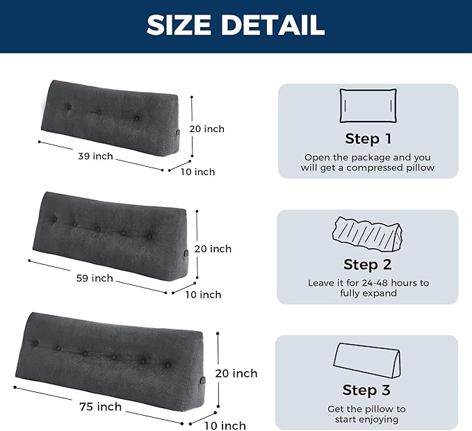 Headboard Pillow King, Triangle Pillows for Headboard, Head Board Backrest Wedge Pillow for Reading Sitting Working, Daybed Pillows with Removable Cover for Bed Dorm Sofa, Black