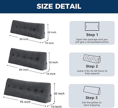 Headboard Pillow Queen, Triangle Pillows for Headboard, Head Board Backrest Wedge Pillow for Reading Sitting Working, Daybed Pillows with Removable Cover for Bed Dorm Sofa, Black