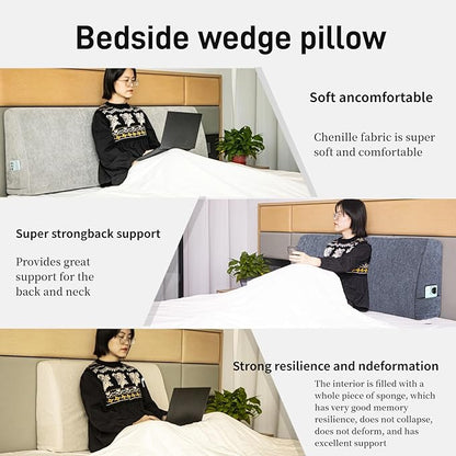 Headboard Wedge Pillow California King Headboard Pillow Memory Foam Reading Pillow Large Headboard Back Cushions for Bed Rest Dark Blue