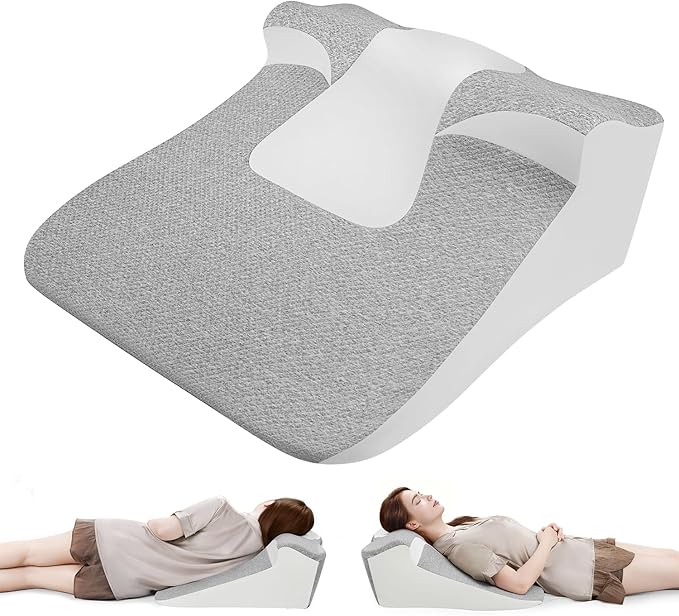 Bed Wedge Pillow for Sleep Apnea, Acid Reflux& Snoring Relief, Post-Surgery Recovery Pillow with Ergonomic 3-in-1 Certified Memory Foam for Back, Neck& Head Support (Gray & White)
