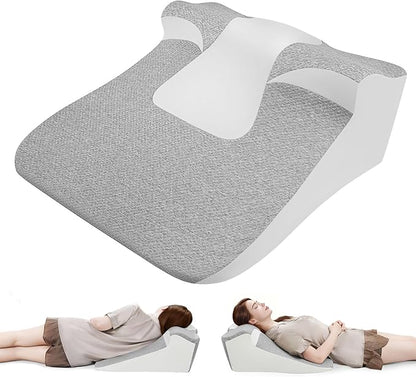 Bed Wedge Pillow for Sleep Apnea, Acid Reflux& Snoring Relief, Post-Surgery Recovery Pillow with Ergonomic 3-in-1 Certified Memory Foam for Back, Neck& Head Support (Gray & White)