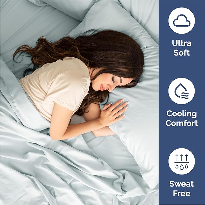 Queen Sheets Set 6 Piece - Bed Sheets Queen Size - Soft Hotel Luxury Bedding - Cooling, Comfy & Breathable - 1 Flat, 1 Fitted & 4 Pillowcases w/ Deep Pockets - Wrinkle Resistant & Fade Free - Ice Blue