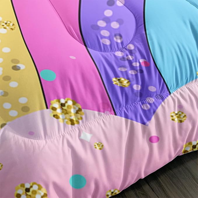 Kid Unicorn Butterfly Comforter Set Full Size 3Pcs Rainbow Glitter Star Bedding Set White Cloud Quilt Bed Set for Boys Girls with 1 Comforter and 2 Pillowcases