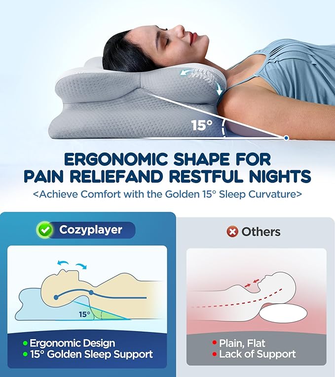 Effective Pain Relief Cervical Neck Pillow for Sleeping, Ergonomic Cooling Side Sleeper Pillow for Neck Support, Odorless Orthopedic Contour Memory Foam Pillows, Bed Pillow for Stomach Back Sleeper