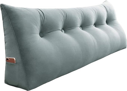 WOWMAX Wedge Pillow Headboard Queen Triangular Headboard Pillow Queen Bed Wedge Pillow for Headboard Bolster Pillow for Bed Daybed Pillows with Removable Cover, Velvet(100% Cotton), Gray