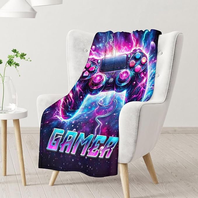 Boys Blanket Gifts Gamer Blankets for Teens - 50 x 60 Inches Soft Fuzzy Plush Throws Decor Stuff for Room, Travel