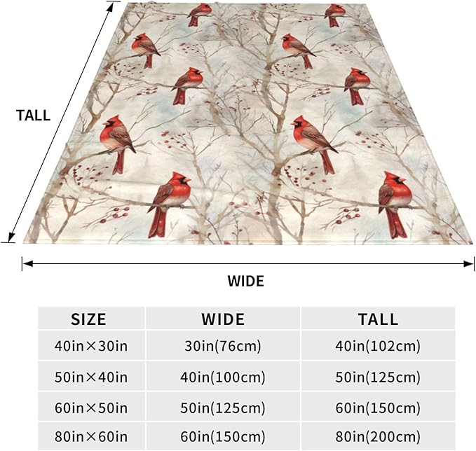 Cardinal Blanket Gifts for Women Red Birds Flannel Throw Blankets Soft Comfy Lightweight for Home Decor Couch Bed Sofa 60x50 Inches