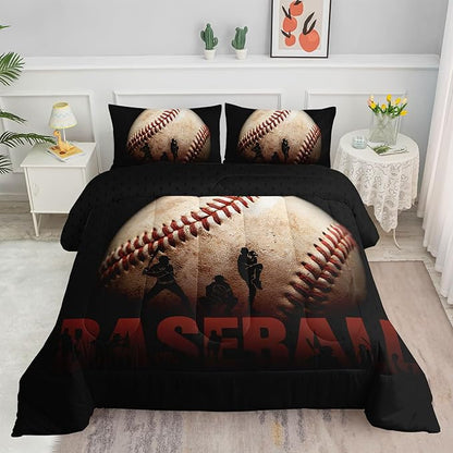 Kids Comforter Set Baseball Theme Printed Pattern Bedding Set with 1 Comforter and 2 Pillowcases for Girls Boys Bedroom All Season(C-Baseball Theme Twin)