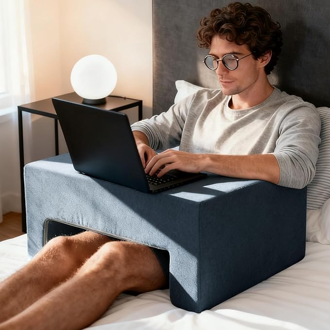 Reading Pillow for Gaming Soft Lap Desk Pillow for Laptop with Cup Holder Pocket Bed Desk for Reading Working Playing Steam Deck Switch or Sitting in Bed Floor Sofa (Dark Grey)