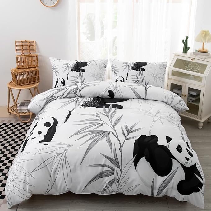 CVHOUSE Panda Bedding Twin Size,Cute Set for Girls Kids Teens,Kawaii Comforter Cover Soft,1 Duvet 2 Pillowcases 3 Piece,Chrismas Decor Twin 71'x87'