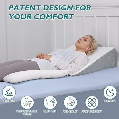 TANYOO Bed Wedge Pillow for Sleep Apnea 10 Inch Gerd Pillow Patent Dual Layer Triangle Pillow Adjustable Shredded Memory Foam Topper Soft Support Ideal for Acid Reflux, After Surgery, Snoring