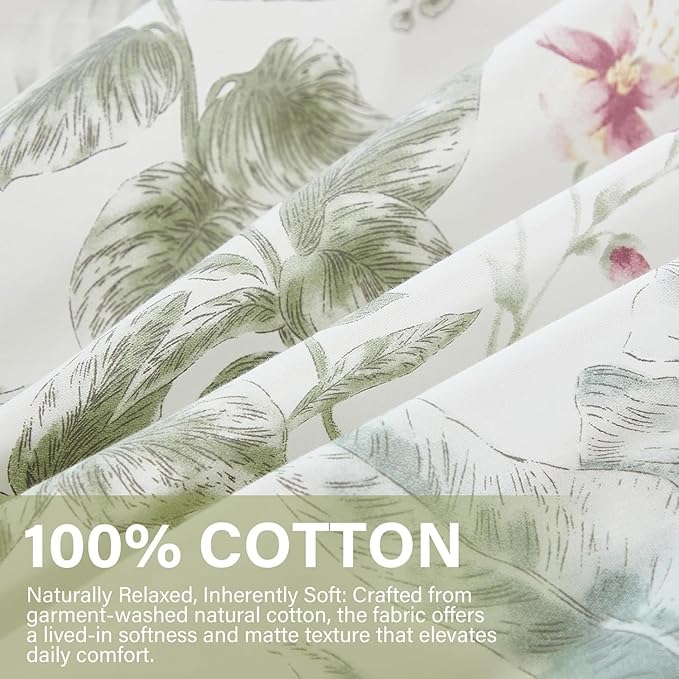 100% Cotton Duvet Cover King Size Sage Green Floral Bedding Set Reversible Botanical Comforter Cover 3 Pcs Vintage Cottagecore Aesthetic Soft Bedding Sets for All Season