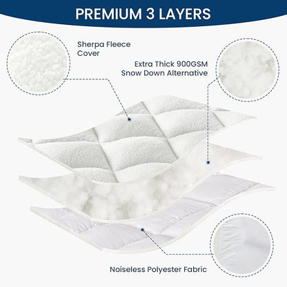 Mattress Topper Twin XL for Back Pain Thick Mattress Pad Cover Sherpa Plush Pillow Top Down Alternative Fill Mattress Cover with 8-22 Inch Deep Pocket