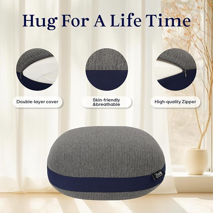 ZonLi Weighted Pillow for Adults 6.5lbs, Washable Hug Pillow Get Better Sleep, Detachable Sensory Body Weighted Pillows, Memory Foam Bed Pillow (Grey)
