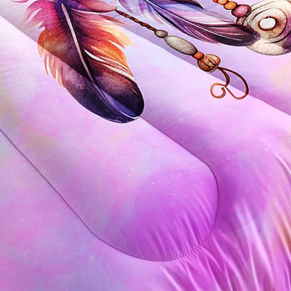 Pink Dream Catcher Comforter Set for Kids Teens Girls Room Decor,Feather Floral Comforter Queen Size,Boho Style Butterfly Print Bedding Comforter Set with 2 Pillowcases.