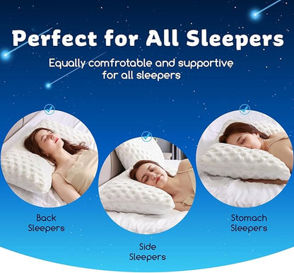 Cooling Side Sleeper Pillow for Neck and Shoulder Pain, Luxury Shredded Memory Foam Pillows for Sleeping, Firm Bed Pillows Queen Size Set of 2- Adjustable Queen Size- Washable Cover Original White