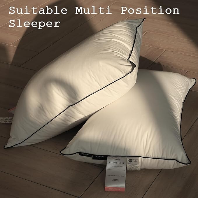 Luxury High Fill Power Goose Down Pillows 700Fill， Breathable Cotton Shell, Orthopedic Support for Back, Stomach Side Sleepers, Standard Size Bed Pillows 20"x26", 2 Pack