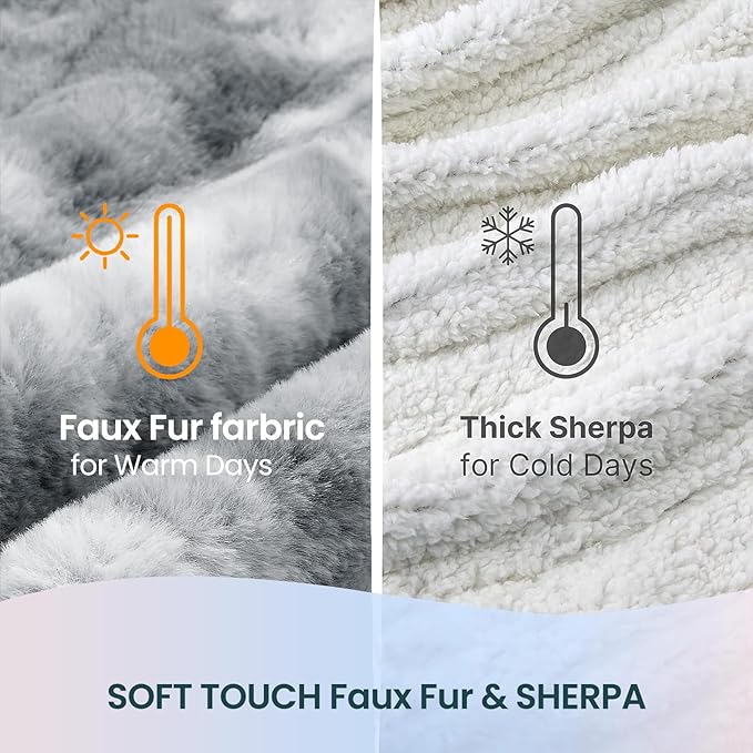 Electric Heated Blanket 62"x84",Luxury Grey Twin Faux Rabbit Fur Electric Blanket,Fast Heating Soft Fluffy Thick Electric Blanket with 6 Heating Levels & 12H Auto Off
