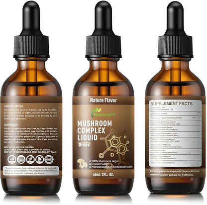 Vegan Immune Mushroom Tincture Supplement,7 in 1 Mushroom Extract Liquid Drops with Lion's Mane,Shiitake,King Trumpet,Turkey Tail,Reishi,Chaga & Cordyceps 2 fl oz (60 Servings)