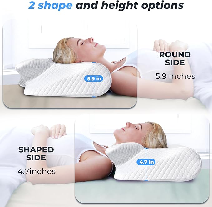 SAHEYER Cervical Neck Pillow, Ergonomic Memory Foam Pillow for Neck Pain Relief and Snoring, 2 in 1 Orthopedic Pillow for Back, Stomach Sleeper, Side Sleeper, White