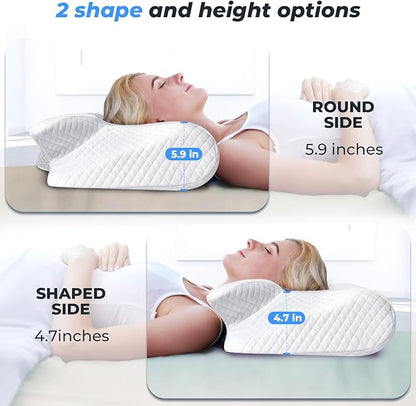 SAHEYER Cervical Neck Pillow, Ergonomic Memory Foam Pillow for Neck Pain Relief and Snoring, 2 in 1 Orthopedic Pillow for Back, Stomach Sleeper, Side Sleeper, White