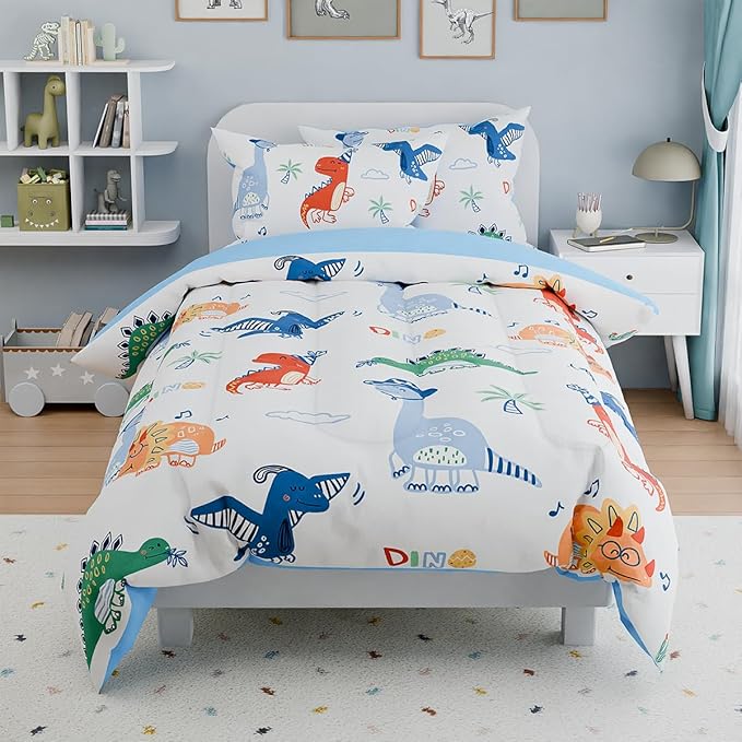 SANDJEST Dinosaurs Bedding Full Set for Boys Kids Children, Ultra Soft Microfiber Comforter Set with 4-Pieces, Comforters Bed Sets Bedroom Decor
