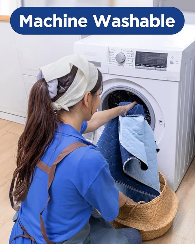 Hide Stains Bed Pads Washable Waterproof for Incontinence, 4-Layer Absorbency Pee Pads, Washable Underpad, Bed Wetting Pad for Elderly, Adults, Pets, 34"x36"-6 Pack, Navy Blue