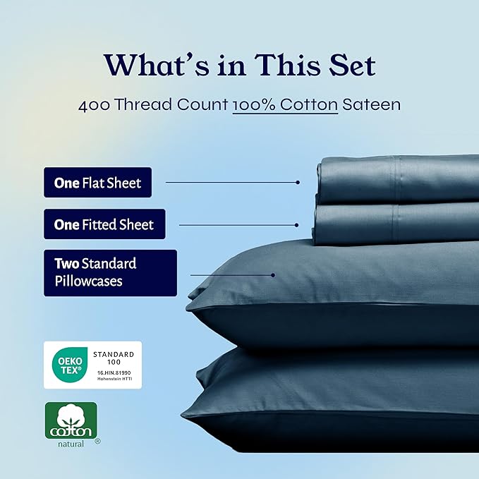 California Design Den Full Size Bed Sheets Set - Soft 400 Thread Count Sateen, Natural 100% Cotton Sheets with Deep Pockets, Breathable, and Durable Bedding Set - Peacock Blue
