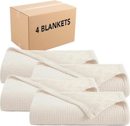 Arkwright Basket Weave Queen Blanket - Case of 4-100% Ringspun Cotton All Season Blankets, Luxury Hotel Quality, Soft on Skin, Breathable, 300 GSM for Bed, Sofa, and Chair, 90 X 90 in, Beige