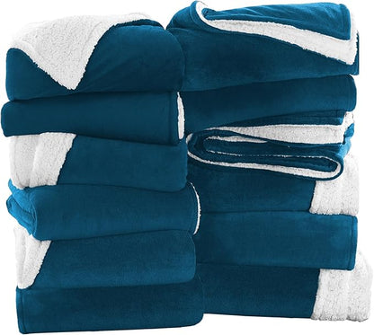 IR Imperial Rooms Teal Sherpa Fleece Throw Blanket Twin Size for Bed - Wholesale Bulk Pack of 12 Sherpa Blankets - Soft Fluffy Throw Blankets for Hotels, Guest Bedroom, 60x80 Inches