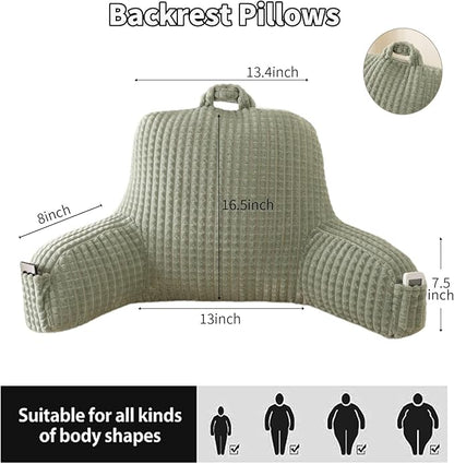 Reading Pillow for Sitting in Bed, Large Backrest Reading Pillow with Arm Rest,Back-Rest Support Cushion for Sit Up on Couch, Sofa, and Floor, Dorm Essentials (Green Flannel, Standard(17inch))