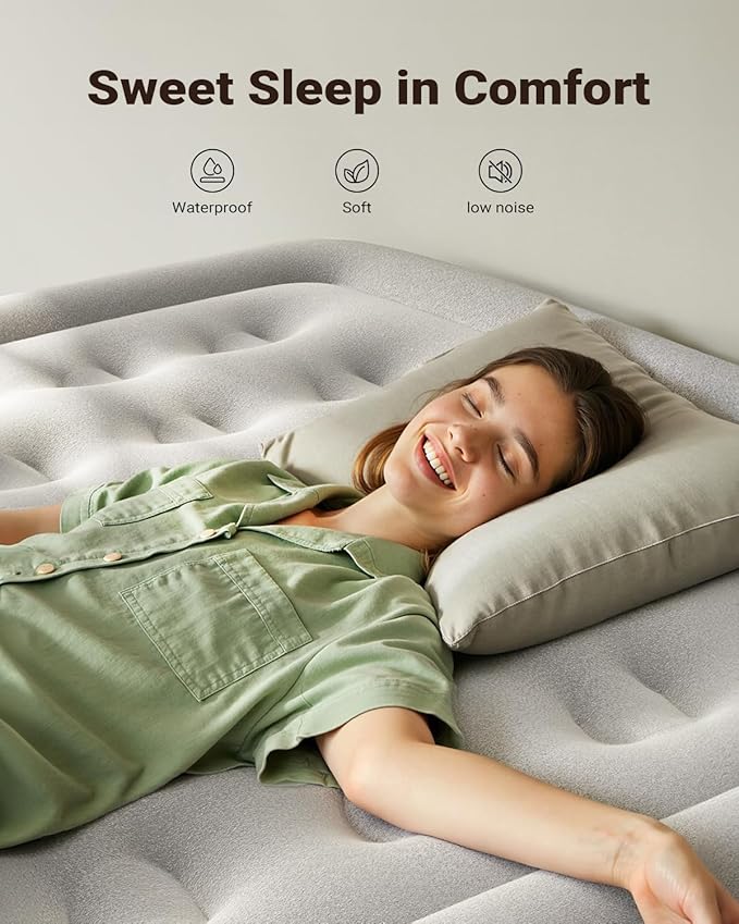 iDOO Air Mattress Queen with Built in Pump, 18 Raised Comfort Inflatable Blow up Mattress, Upgraded Four Chamber Portable Air Bed for Guests and Home, Colchon Inflable, 650 lbs Max