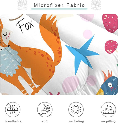 Comforter Set Cartoon Animals: Queen Size Cute Bedding Set for Kids Teen Girls Toddler Boys Kawaii Fox Bear Lion Flowers Soft Quilt Duvet Bed Sets 1 Comforter & 2 Pillowcases