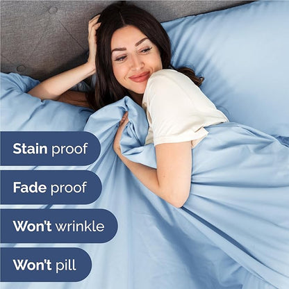 Full 6 Piece Sheet Set - Comfy Breathable & Cooling - Ultra-Soft Hotel Luxury Bedding Set with 8-16 Inch Deep Pockets - 1 Flat & 1 Fitted Sheet & 4 Pillowcases - Wrinkle Free & Easy Care - Baby Blue