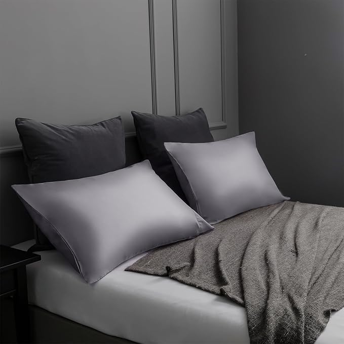 TELUS Pillow Cases Standard Size 2 Pack, Bamboo Rayon & Lyocell Pillowcase with Envelope Closure, Cooling Breathable Pillow Cover for Hot Sleeper & Night Sweats, 20x26 inch, Deep Grey
