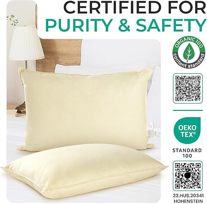 Cheer Collection Set of 2 Organic Kapok Bed Pillows, Natural Kapok Fiber Filled Sleeping Pillows with Breathable Cotton Shell, King Size, 20 x 36 inches