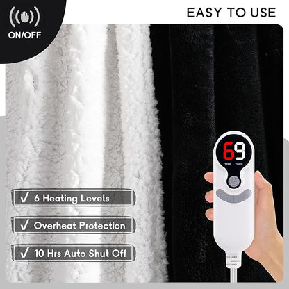 Heated Blanket Electric Blanket Full Size 72''x84'', Soft Flannel Heating Blanket with 1-10 Hour Auto Off - 6 Heat Settings - Machine Washable - Black