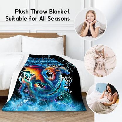 Blanket for Boys Dragon Blankets Gifts for Dragon Lovers, 60"x80" Warm Cozy Flannel Throw for Bed Living Room
