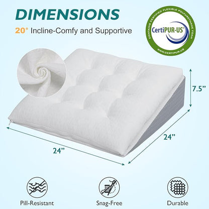 TANYOO Bed Wedge Pillow for Sleep Apnea 7.5Inch Gerd Pillow Patent Dual Layer Triangle Pillow Adjustable Shredded Memory Foam Topper Soft Support Ideal for Acid Reflux, After Surgery, Snoring
