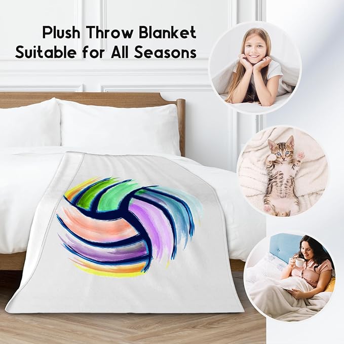 Volleyball Blanket, Volleyball Gifts for Teen Girls, Girls Sport Blankets Gift for College Team Players, White Soft Plush Kids Throw for Sofa Bed, 50"x60"
