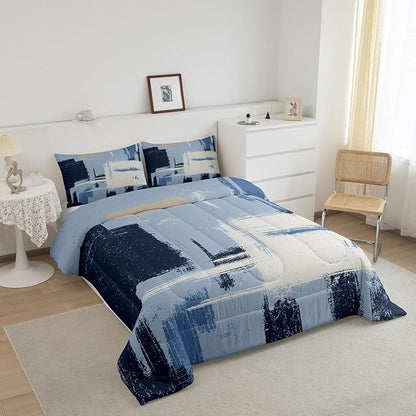 Feelyou Abstract Bedding Set Comforter Set for Kids Boys Girls Teens Room Decor Modern Abstract Art Comforter Light Blue Black Grey Duvet Set 2Pcs Twin Size